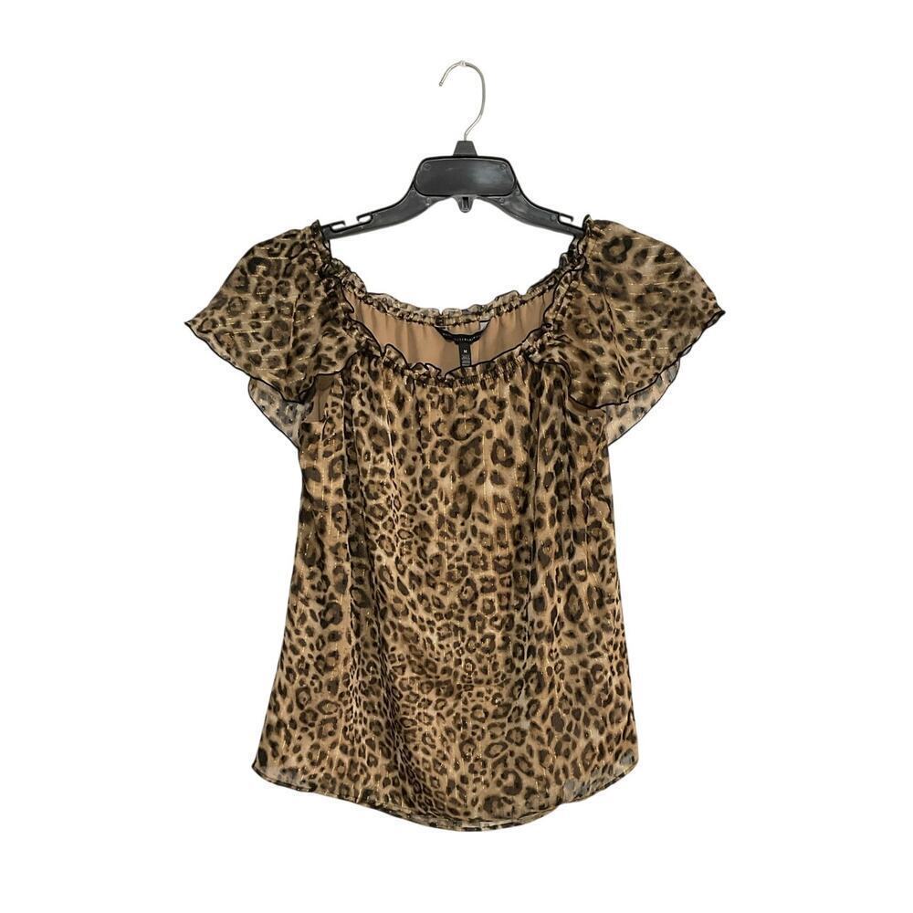 NWT White House Black Market Top Leopard Off-The-Shoulder Capelet Medium Sheer - Picture 2 of 6